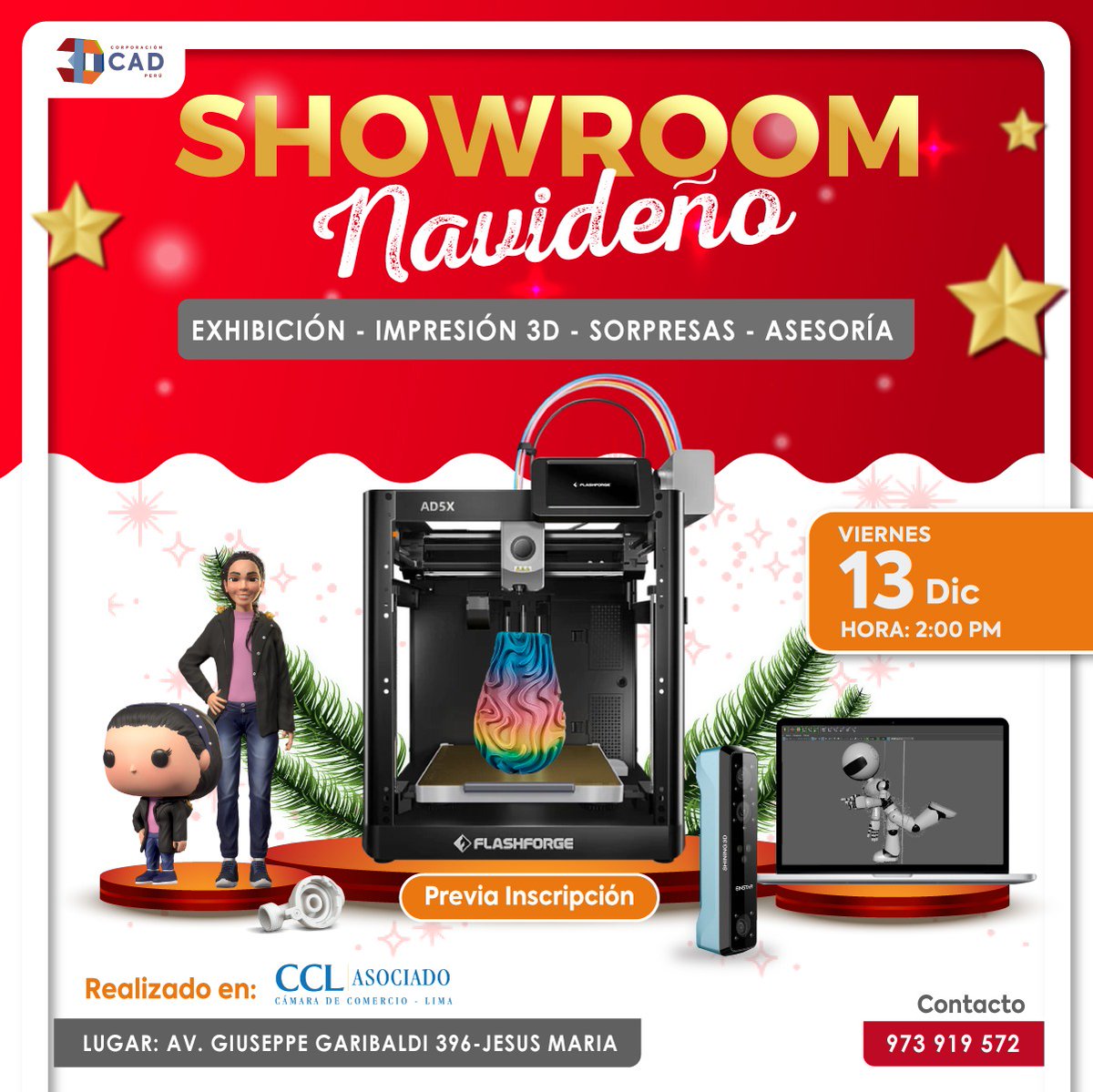 3dcadperu's tweet photo. ¡EVENTO GRATUITO!
SHOWROOM NAVIDEÑO - 3D CAD PERÚ  🎄

😮 Demostración en vivo: Impresión y Escaneo 3D
👩🏻‍🦱 Minitoons 3D y nuevos lanzamientos
🎁 Promociones y sorteos

Viernes 13 de diciembre
2:00 - 5:00 PM
Cámara de Comercio de Lima

Registro: https://t.co/mIjUUcWyQa
973 919 572 https://t.co/aHMwUgSyXg