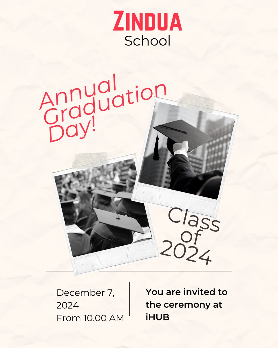 ZinduaSchool's tweet image. 🎓✨ Big News! Zindua School’s Annual Graduation Day is here, and YOU&apos;RE INVITED! Let&apos;s celebrate the incredible achievements of the Class of 2024! 🚀

📅 Date: December 7, 2024
⏰ Time: From 10:00 AM
📍 Location: iHub

#ZinduaSchool #ClassOf2024 #TechGraduation