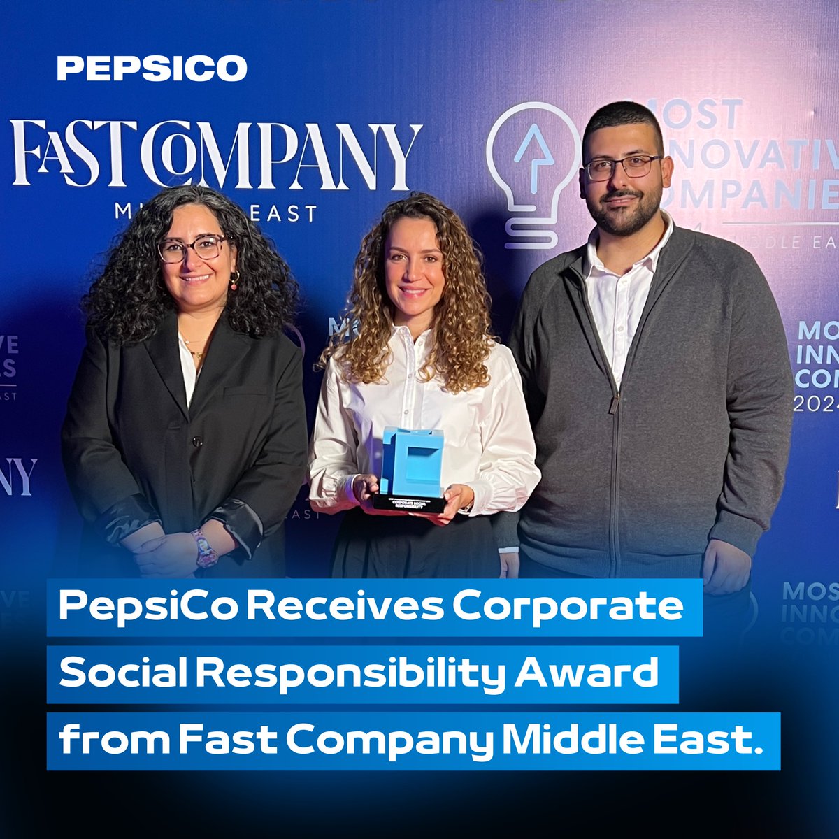 PepsiCo has won Fast Company Middle East’s Most Innovative Companies 2024 Award in the Corporate Social Responsibility category. 

Congrats to our teams and partners. This underscores our shared passion and dedication.

#PepsiCoProud #MENAInnovates #PepsiCoPositive #MIC2024