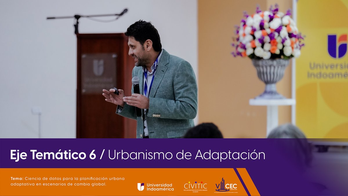 Uni_Indoamerica's tweet photo. 🗣️El Dr. Santiago Bonilla nos adentró en el futuro del urbanismo adaptativo con su ponencia: “#Ciencia de #datos para la planificación urbana adaptativa en escenarios de cambio #global”, presentada en el Eje Temático 6: #Urbanismo de Adaptación. https://t.co/fFJzJ5xumj