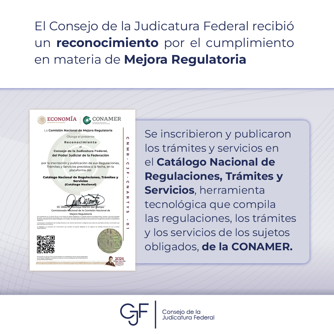 OAJ_Mex's tweet photo. Aquí te contamos más sobre el reconocimiento que la #CONAMER entregó al #CJF en materia de Mejora Regulatoria 👇
🔗 https://t.co/P5ZsE6XqNu https://t.co/U7aKvS3AXr