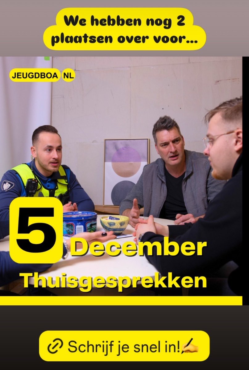 Opleiding thuisgesprekken voor Jeugdboa’s! Pak deze kans! Nog 2 plekken beschikbaar! Geef je op bij je opleider <a href="/NIVOO_Opleiding/">NIVOO Opleidingen</a> of <a href="/jeugdboa/">JeugdBoa</a> info@jeugdboa.nl jeugdboa.nl/training-thuis…