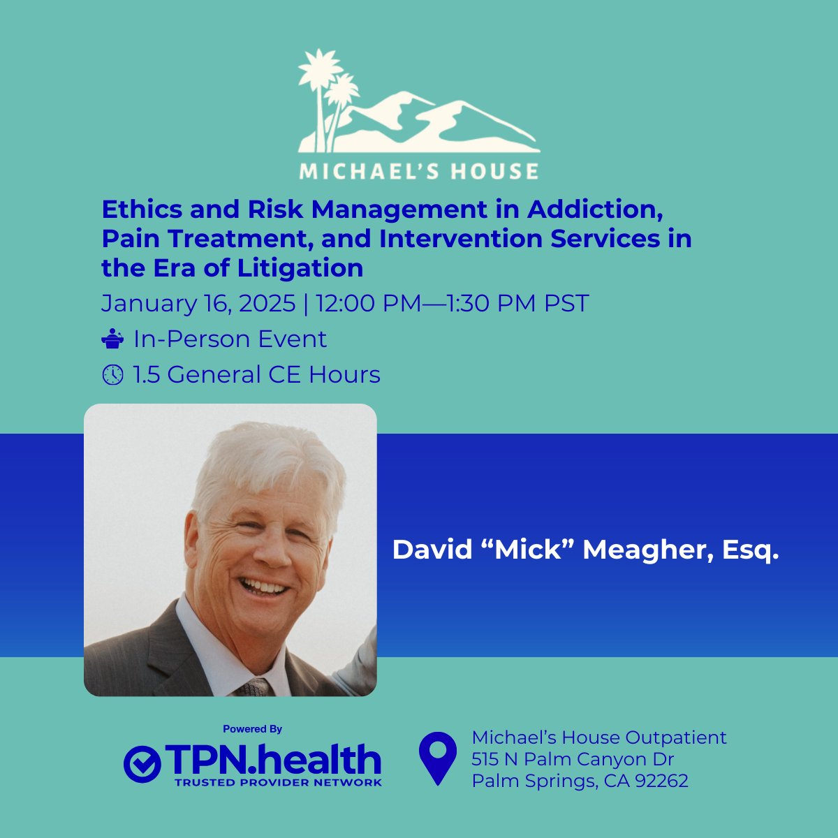 Join us in Palm Springs, CA, for a FREE in-person program exploring legal/admin risks and actionable strategies to reduce exposure, and legal requirements for reporting child abuse.  

Tap to learn more: hubs.ly/Q02Zf_HC0

 #CE #RiskManagement #PalmSprings