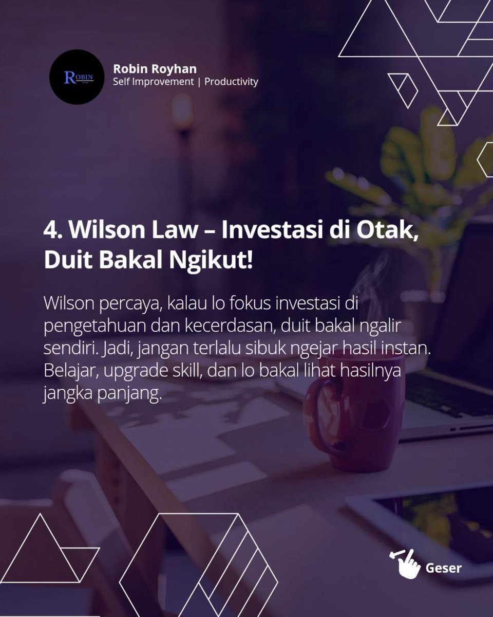 lagi pengen membuktikan teori ini, investasi otak buat jangka panjang dan duit akan ikut. mau buktikan sama orang yang dulu bilang percuma sekolah tinggi2 tapi nggak bisa cari duit. tak catet yaah omonganmu. mari kita buktikan hipotesis siapa yang benar