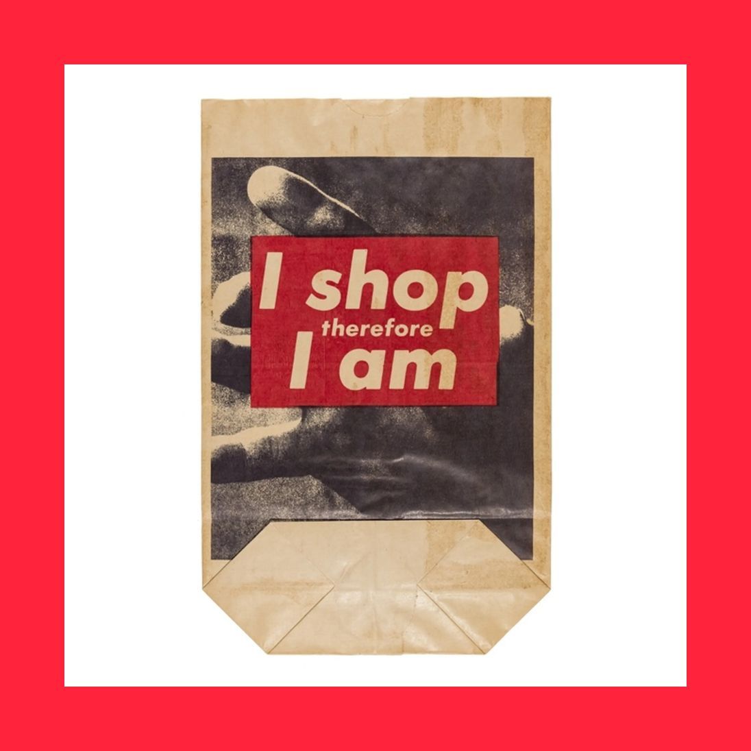 PeoplesGDArc's tweet image. Barbara Kruger "I Shop Therefore I Am". 1990. Photolithograph on paper shopping bag. 17in x 10in. Edition of 9000. Added by: Unknown. #PeoplesGDArchive #paperbag #BarbaraKruger #shop #IShopThereforeIAM