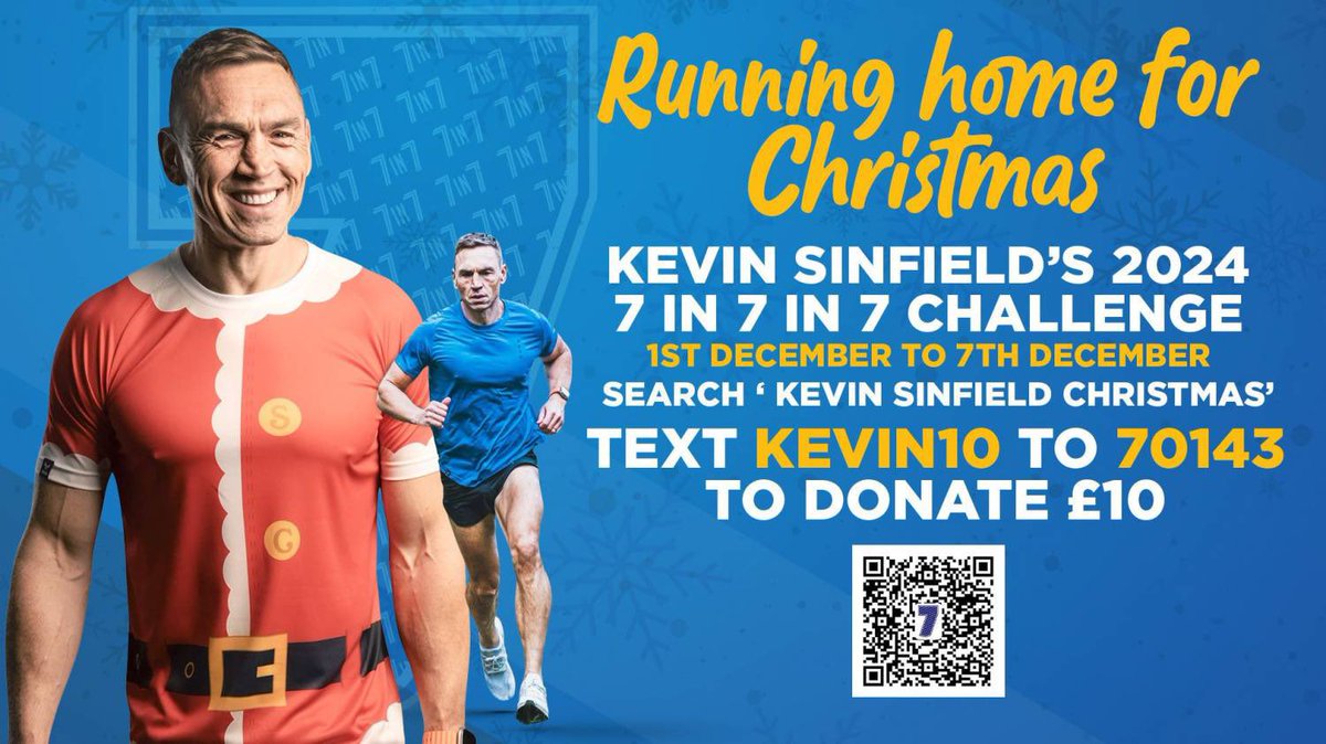 North Midlands MND Care & Research Network (@northmidmnd) on Twitter photo We’re backing <a href="/mndassoc/">MND Association</a> Patron Kevin Sinfield CBE #RunningHomeForChristmas
His latest #7in7 challenge sees him run 230 in 7 days across Great Britain and Northern Ireland, in tribute to his late friend Rob Burrow and to raise funds for the MND community. donate.giveasyoulive.com/fundraising/ke… We’re backing <a href="/mndassoc/">MND Association</a> Patron Kevin Sinfield CBE #RunningHomeForChristmas
His latest #7in7 challenge sees him run 230 in 7 days across Great Britain and Northern Ireland, in tribute to his late friend Rob Burrow and to raise funds for the MND community. donate.giveasyoulive.com/fundraising/ke…