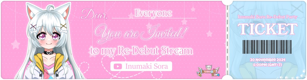Awooo kak~
Kali ini Sora ingin mengundang kakak untuk datang ke acara redebut stream Sora yang akan diadakan pada:

Date : 30 November 2024 
Time : 08.00 P.M | GMT +7

Dont miss the date. See you there!