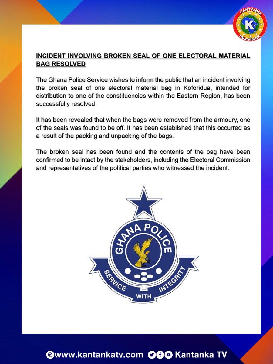 kantankatv's tweet image. #ghvotes :  𝐈𝐍𝐂𝐈𝐃𝐄𝐍𝐓 𝐈𝐍𝐕𝐎𝐋𝐕𝐈𝐍𝐆 𝐁𝐑𝐎𝐊𝐄𝐍 𝐒𝐄𝐀𝐋 𝐎𝐅 𝐎𝐍𝐄 𝐄𝐋𝐄𝐂𝐓𝐎𝐑𝐀𝐋 𝐌𝐀𝐓𝐄𝐑𝐈𝐀𝐋 𝐁𝐀𝐆 𝐑𝐄𝐒𝐎𝐋𝐕𝐄𝐃   @GhPoliceService