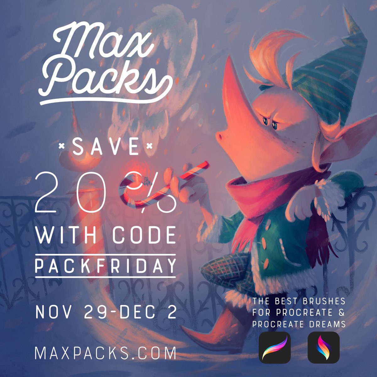 Max Ulichney | MaxPacks (@maxulichney) on Twitter photo Hey Procreate artists! Save 20% now through Monday on all of my best selling MaxPacks brushes including my fan favorite Oil MaxPack. 
Use code PACKFRIDAY at MaxPacks.com now! Hey Procreate artists! Save 20% now through Monday on all of my best selling MaxPacks brushes including my fan favorite Oil MaxPack. 
Use code PACKFRIDAY at MaxPacks.com now!