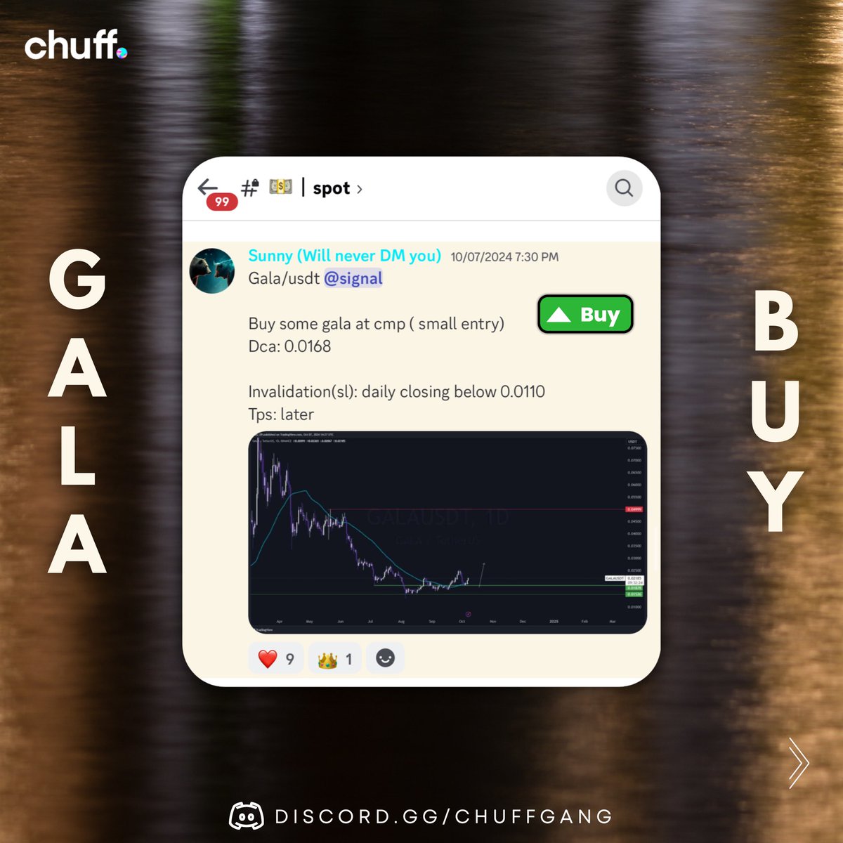 thechuffgang's tweet image. GALA / USDT BUY Call in our Premium group, 80% Up on Spot Gains 💵🤭 You’re missing out alot! 🚀

Premium Entries are Open now, To Join DM Us

🔗 Free group link in our bio

.
.
.
.
#thechuffgang #chuff #btc #marketupdates #crypto #cryptomemes
#investors #stockmarket #trending