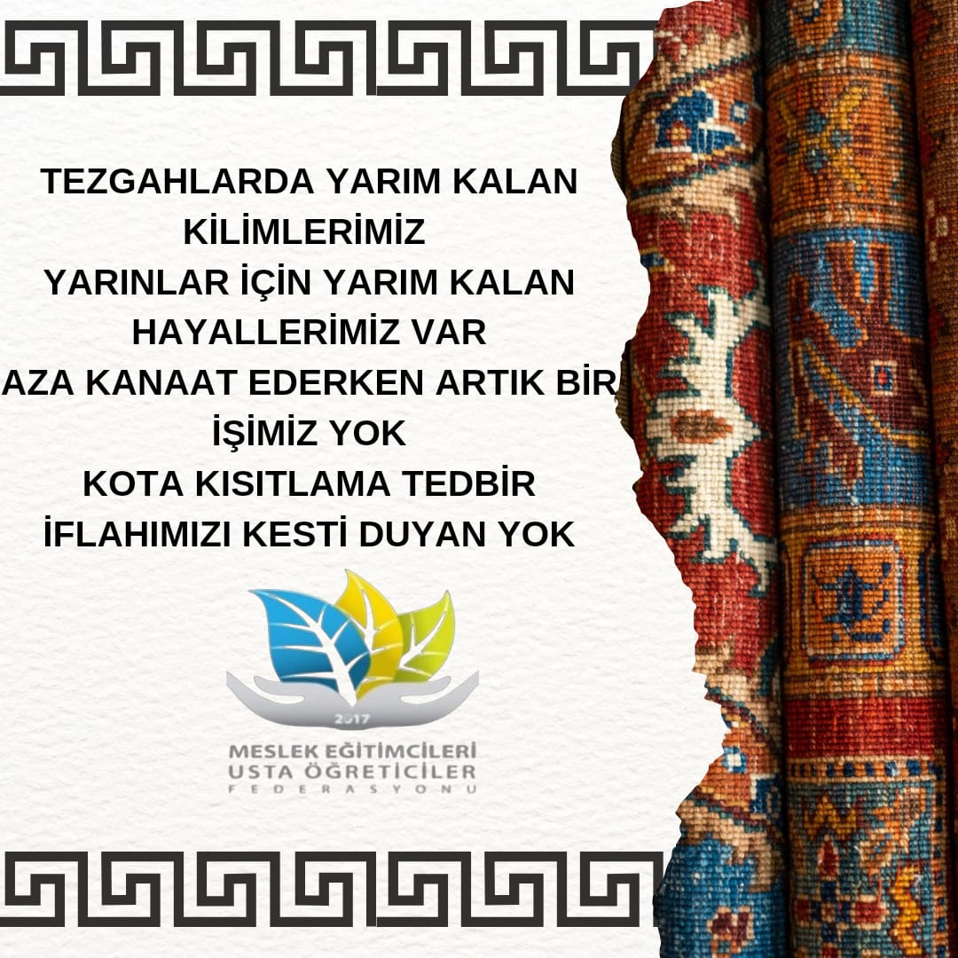 #YeterArtık
BİZ USTAÖĞRETİCİLER KOTAYA HAYIR DİYORUZ ‼️ SİZ YETKİLİLERDEN KALICI ÇÖZÜM İSTİYORUZ‼️
<a href="/RTErdogan/">Recep Tayyip Erdoğan</a>
<a href="/EmineErdogan/">Emine Erdoğan</a>
<a href="/dbdevletbahceli/">Devlet Bahçeli</a>
<a href="/MHP_Bilgi/">MHP</a>
<a href="/Akparti/">AK Parti</a>
<a href="/csgbakanligi/">T.C. Çalışma ve Sosyal Güvenlik Bakanlığı</a>
<a href="/HMBakanligi/">T.C. Hazine ve Maliye Bakanlığı</a>
<a href="/Yusuf__Tekin/">Yusuf Tekin</a> 
<a href="/tcmeb/">Millî Eğitim Bakanlığı</a> 
<a href="/TBMMresmi/">TBMM</a> 
<a href="/TBMMGenelKurulu/">TBMM Genel Kurulu</a>
<a href="/CelileErenOKTEN/">Celile Eren ÖKTEN</a> 
<a href="/cengizmete/">Cengiz Mete</a>