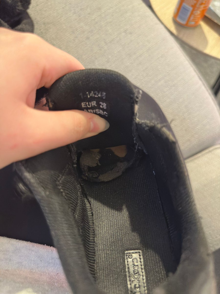 Paganmaster1971's tweet photo. @Kickers_shoes 4 year old grandson. 2 months wear at primary school. New shoes falling apart. The worst aspect was the disintegration of the velcro, with the grandson constantly having to adjust the strap as the shoes wouldn't stay on his feet. Disgusting quality. Unfit product. https://t.co/OahYVAYqJT