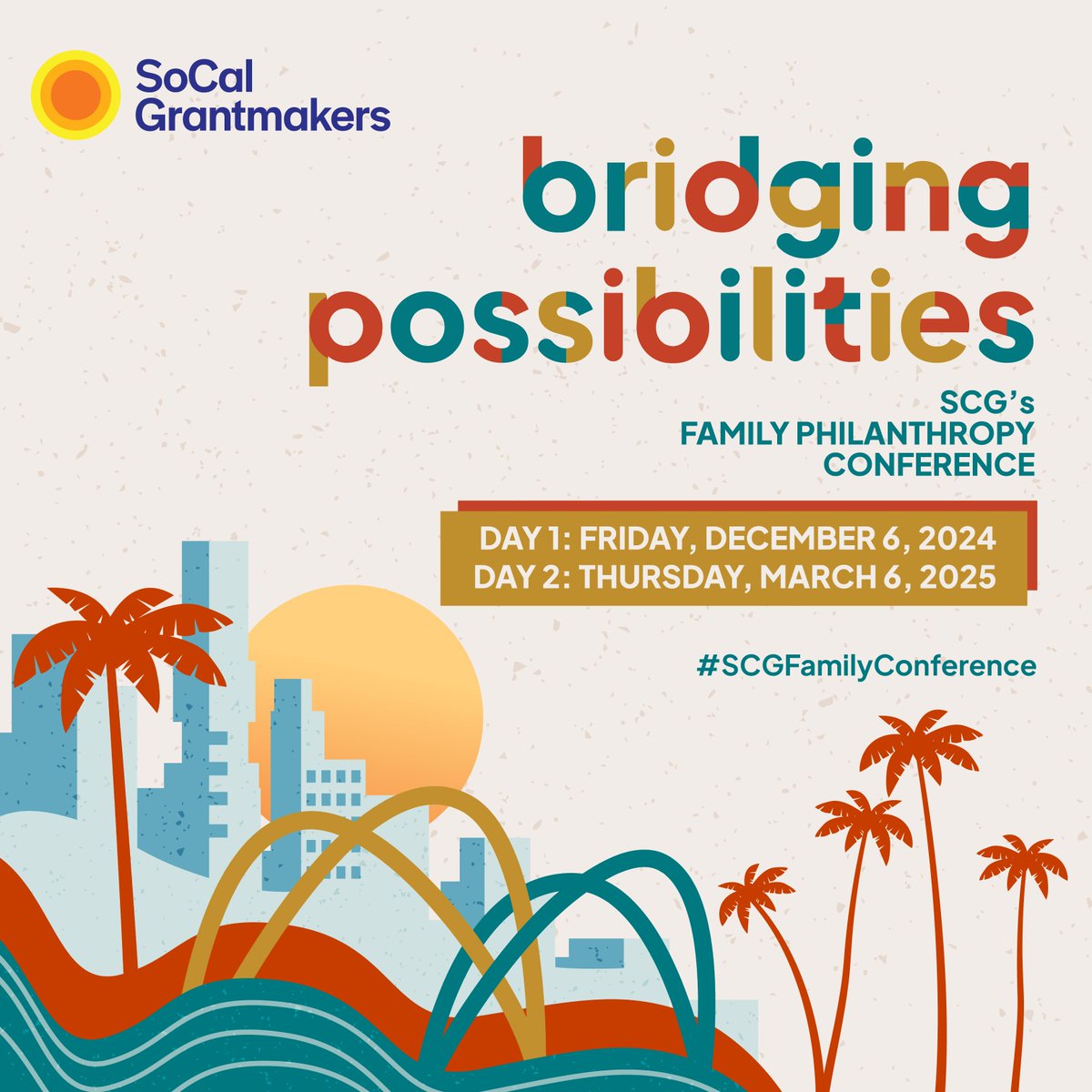 This is the LAST DAY to register for Day One of SCG’s Family Philanthropy Conference, Bridging Possibilities, taking place in one week on Friday, December 6, 2024!

Get your ticket today: buff.ly/3AYkLHy 

#SCGBridgingPossibilities #SCGFamilyConference