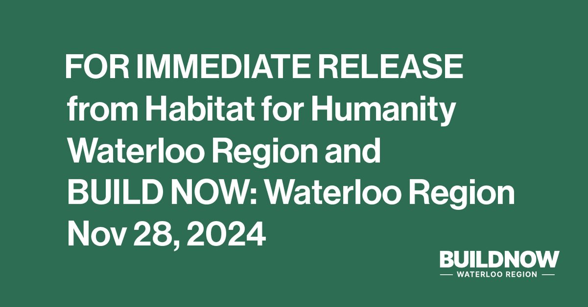 <a href="/BuildNowWR/">BUILD NOW: Waterloo Region</a> and <a href="/HabitatWR/">Habitat Waterloo Region</a> 
have an opportunity to secure an agreement with the City of Waterloo for a transformative affordable housing project that could  bring over 1,000 attainable ownership homes to the community. Learn more here buildnowwr.ca/in-the-news/