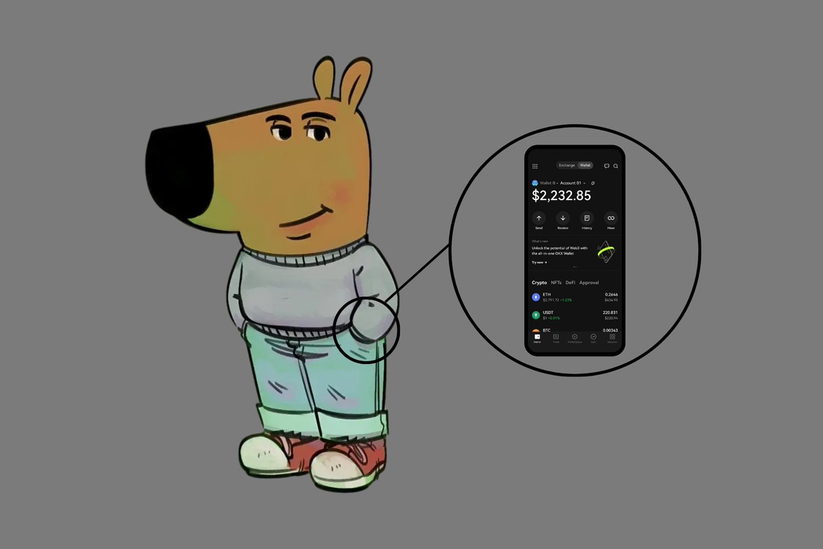 okx's tweet photo. I'm just a chill guy with a @wallet  👀 https://t.co/0eddJX4Emw