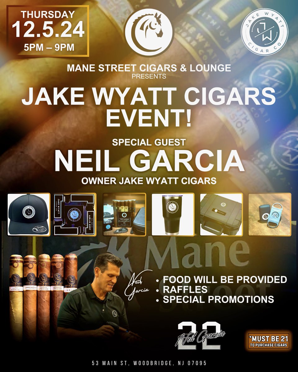 MSCigars's tweet photo. Help us welcome Neil Garcia owner of Jake Wyatt Cigars this Thursday 12/5 5-9pm! https://t.co/0T4QXCKCIP