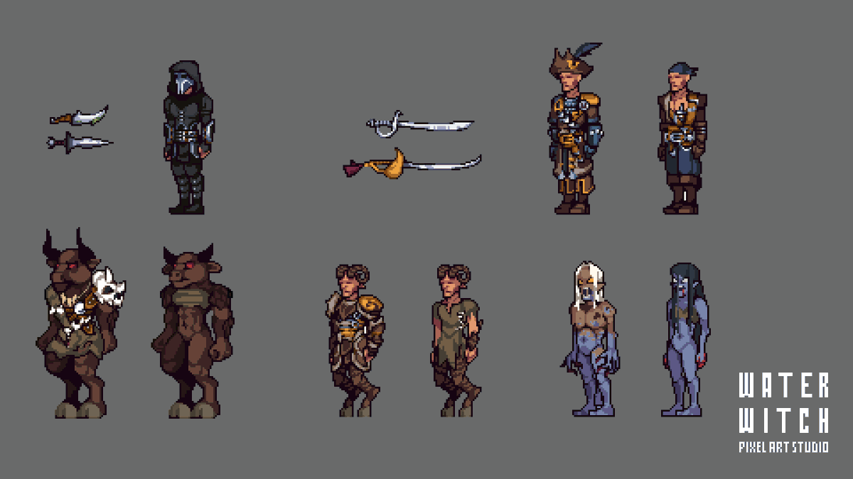 Other factions' units we've created for <a href="/DreamonStudios/">Dreamon Studios</a>' Blades of Deceron ⚔️

By our <a href="/NoobiruP43186/">Noobiru_pixvsjart</a> 💛

#pixelart #indiedev