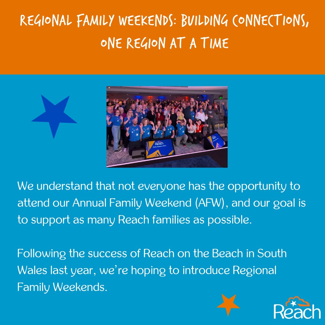 ReachCharity's tweet photo. REGIONAL FAMILY WEEKENDS: BUILDING CONNECTIONS, ONE REGION AT A TIME 💙🧡

We understand that not everyone has the opportunity to attend our Annual Family Weekend (AFW), and our goal is to support as many Reach families as possible. https://t.co/wh01tmfKet