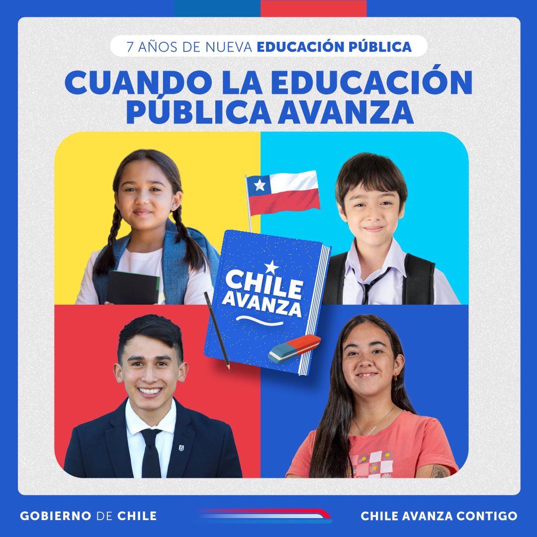 GobiernodeChile's tweet photo. 📚 La Nueva Educación Pública cumple siete años impulsando la construcción de un sistema junto con las comunidades educativas y locales. Los avances en los resultados SIMCE y el aumento de las tasas de asistencia son una clara evidencia de que la educación pública avanza 🙌 https://t.co/3fDyPsGVju