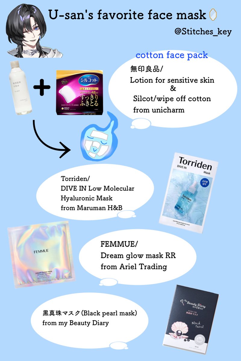 Stitches_key's tweet photo. U-san's favorite face mask🪞

These official sites are in the tree below☟☟
#dear_u_san https://t.co/qFsxBrdVFg