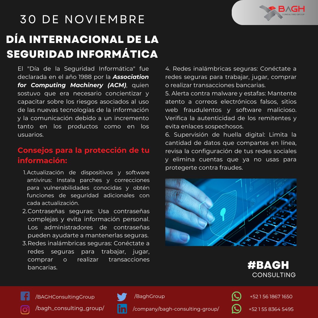 BaghGroup's tweet photo. Día Internacional de la Seguridad Informática 🪪🖥️

Aquí te dejamos mayor información:

https://t.co/6irRrOjFAP

#EfemerideTecnologica #ThrowBack #Seguridad #TI #Information #Security #Phishing #Malware #BusinessContinuity #BAGH #Consulting https://t.co/SRqIieNm0r