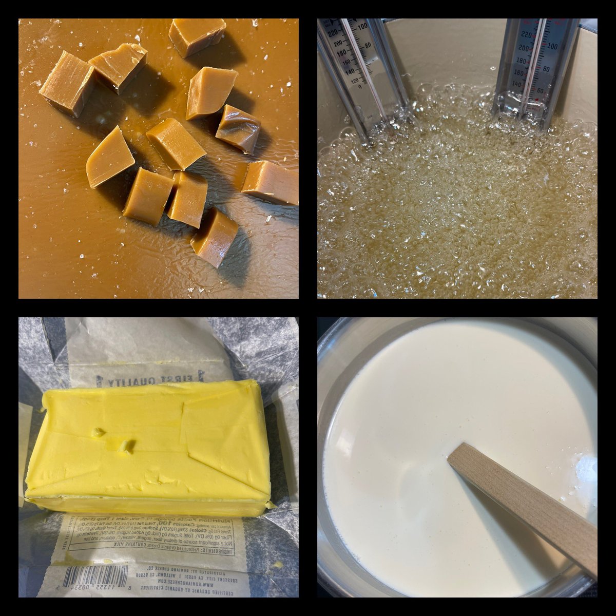montryklm's tweet image. Back to the stovetop with 2 thermometers today. Yesterday’s caramel candy are a wee bit firm (take your fillings out). Our new house has an electric stovetop (HATE IT). Reno’s coming and a gas stove is a must! #candymaking