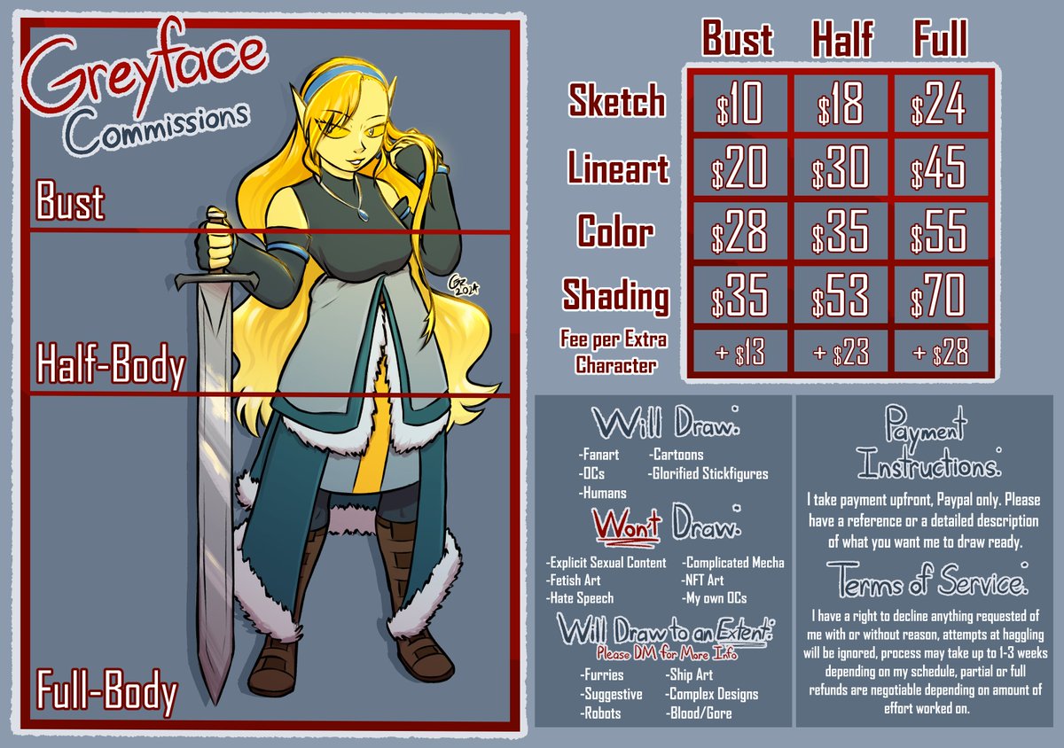 Hey chat, made some minor changes to my terms of service. Same drill as always, please DM me if you are interested in commissioning me!

(Extra info in the replies!)
