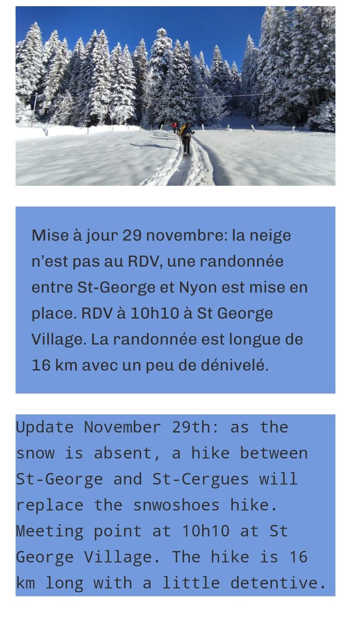 Attention ⚠️ 🏳️‍🌈🏳️‍⚧️ Une information importante en lien avec la Randonnée LGBTIQ+ du dimanche 1er décembre 2024.
➡️ Infos sur:  gayoutdoor.ch/2024/06/20/raq…