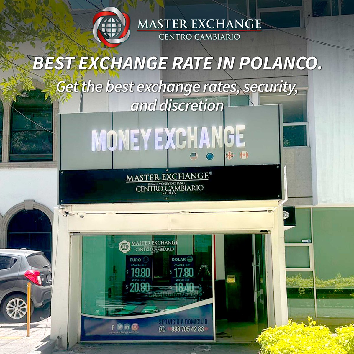 master_exchange's tweet photo. Strolling through Polanco? Exchange your currencies at our Lamartine branch.

📍 Lamartine 419, Polanco V Secc, Miguel Hidalgo, 11560 Mexico City, CDMX.
⏰ Monday to Friday from 9 am to 5 pm.

#MasterExchange #MoneyExchange #Currency https://t.co/oReoMMaUr7