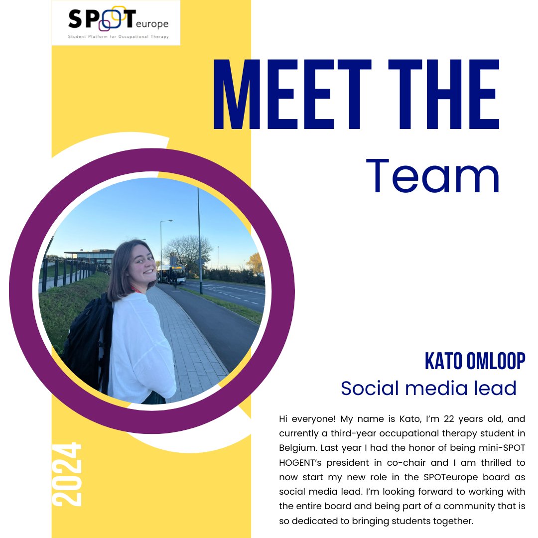 Hi everyone! I’m excited to share that I’m the new board member en social media lead for SPOTeurope! I’m looking forward to be working with the rest of the team and I’m excited about what’s coming 💛

#occupationaltherapy #meettheteam #newboardmember #spoteurope