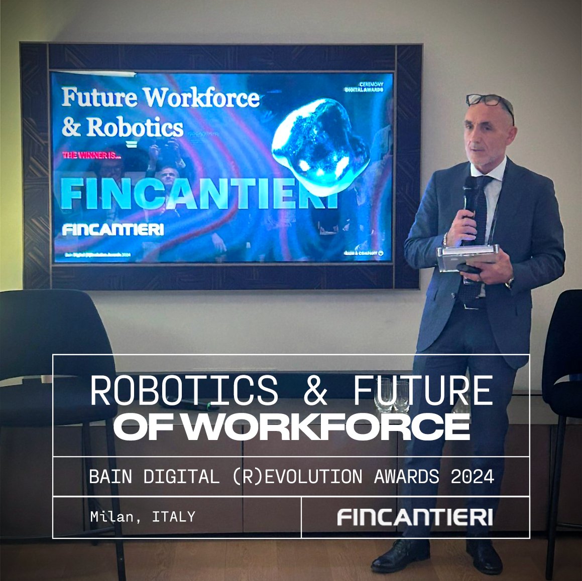 Fincantieri's tweet photo. We are proud to have been recognized at the Bain Digital (R)Evolution Awards 2024 in the "Robotics & Future of Workforce" category for our many innovative projects related to robotics, such as the #MR4WELD robotic welding systems, implemented together with our partner #COMAU to support our "Teste d'Opera" and autonomous drones powered by AI for welding inspections.
The award, received by Claudio #Cisilino, EVP Operations, Corporate Strategy and Innovation, Massimiliano #Giuffrida, Director of Group Operations, Investments and Industrial Systems Management, and Andrea #Ughi, Head of Strategic Investments and New Technologies, confirms our commitment to the development of innovative and cutting-edge technologies through concrete experimentation in the sector.
We bring on board an important recognition that reinforces our leadership in the application of industrial robotics, for a future in which technology will increasingly be at the service of our people, improving their efficiency and well-being at work.
#Fincantieri #FutureOnBoard #Innovation #Digital #AI #Robotics