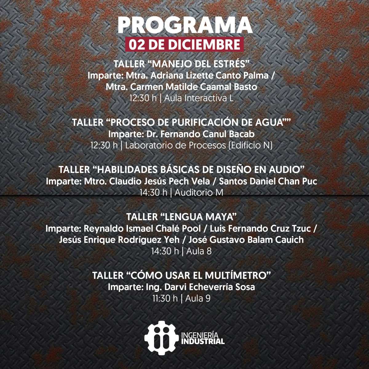 En el Día 1 de la Semana de Ingeniería Industrial del TecNM Campus Motul iniciamos con conferencias y talleres imperdibles. 🚀

👩‍💻👨‍🔧 Te compartimos el itinerario completo para que no te pierdas ninguna actividad.

¡Sé parte de esta experiencia y fortalece tus conocimientos! 💡📚