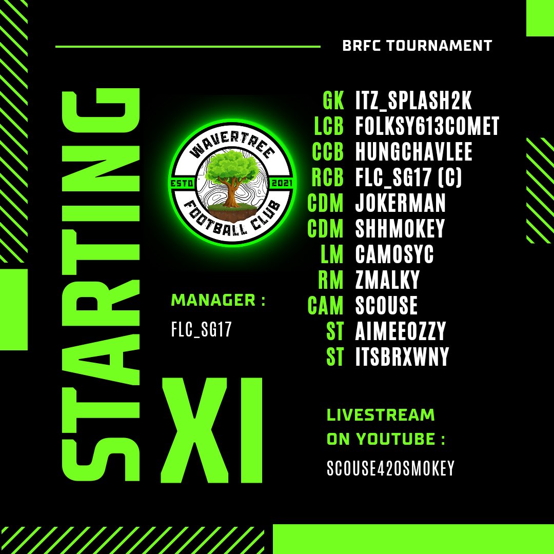 THEREDSPROCLUBS's tweet image. 🟢Wavertree FC🟢
🎮 Weekend Team 
🏆 BRFC Tournament 
📝Team Sheet

Tonights Line up for our Weekend Team in @BRFCHub 💪

🎥Live On YouTube - 8PM Start Time

#WavertreeFC 🟢⚪️🟢⚪️
@THEREDSPROCLUBS