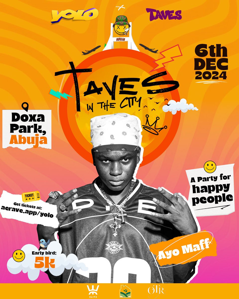 Shamzy_Official's tweet photo. Happiness is the mood, music is the vibe!Join us at YOLO with Taves, Ayo Maff, and Qing Madi. It’s a party you won’t forget! 

🗓️ 6th December 
📍Doxa Park, Abuja

Tickets👇🏾
https://t.co/oBmeMqxbqE

#YoloAbuja #YoloxTaves https://t.co/39047v3nNZ
