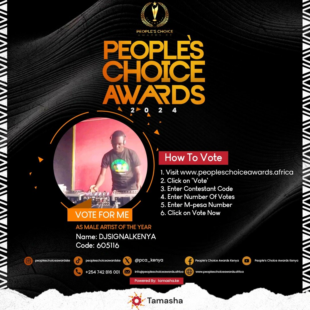 DJSIGNAL_KENYA's tweet photo. Hello fam I've been nominated as the best dj of year . I'm here humbly requesting your votes kindly fam to bring this award home . How to vote 
Name : DJ SIGNAL KENYA 
CODE : 605116

#TheOverdoseMaster https://t.co/LB5NJInLUa