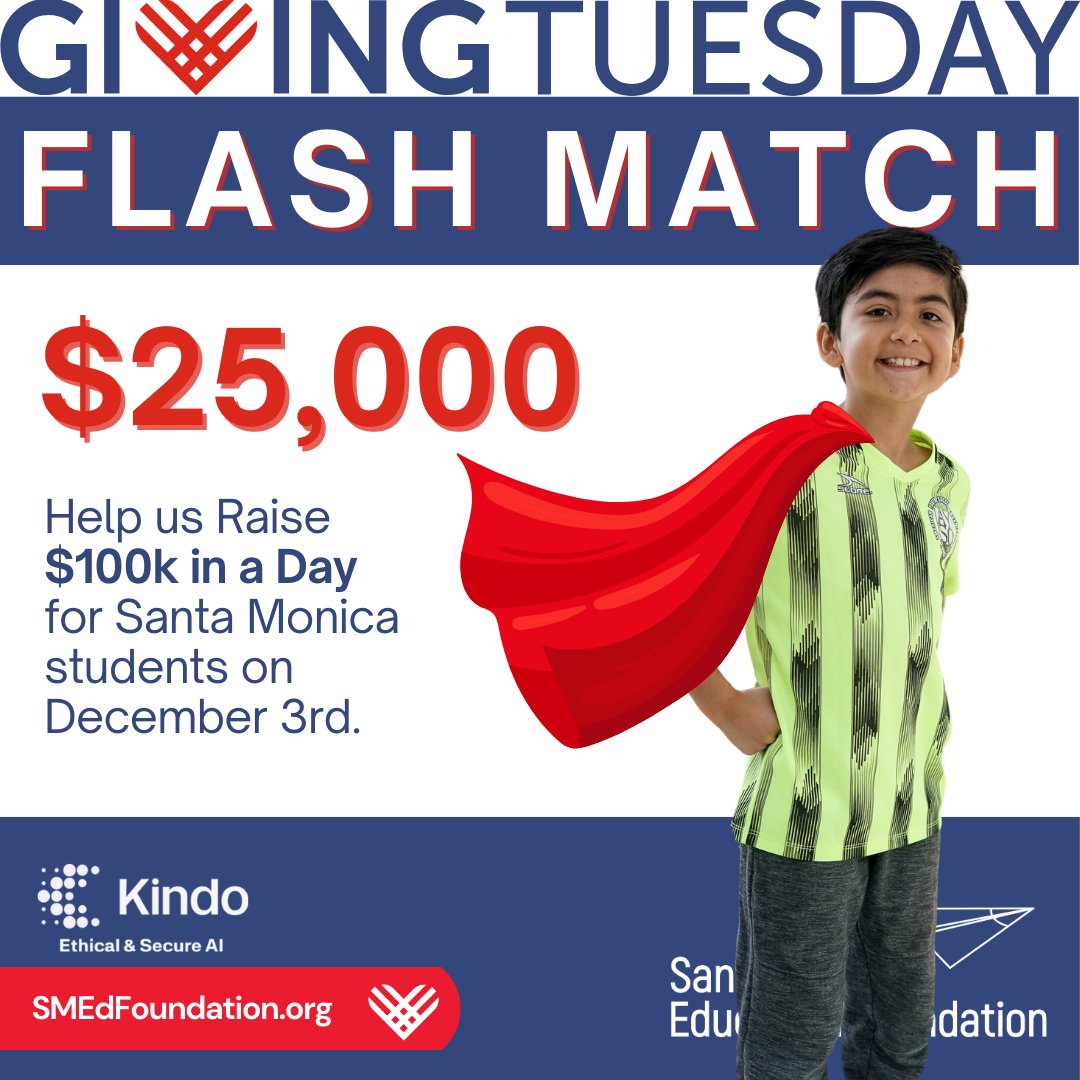 smedfdn's tweet photo. 🎯 This Giving Tuesday, we’re aiming for the stars—and $100K in a Day!
But here’s the plot twist: thanks to a $25K match from Corporate Hero @kindoai, your donation is like wearing a superhero cape—it does double the good! #GivingTuesday #SMEF #100k_In_A_Day #100k4kidsTODAY https://t.co/U8xHKpaTxo