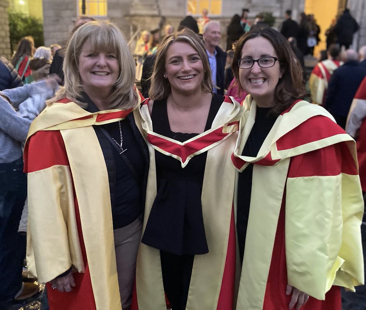 TCD OT (@tcd_ot) on Twitter photo We are really proud to congratulate our friend and colleague <a href="/CIGleesonOT/">Dr. Claire I. Gleeson</a> on her PhD graduation today.
A very special moment and very well deserved
Pictured here with her supervisors <a href="/ClodaghNolan1/">Dr. Clodagh Nolan</a> and <a href="/SpirtosMichelle/">Michelle Spirtos</a> We are really proud to congratulate our friend and colleague <a href="/CIGleesonOT/">Dr. Claire I. Gleeson</a> on her PhD graduation today.
A very special moment and very well deserved
Pictured here with her supervisors <a href="/ClodaghNolan1/">Dr. Clodagh Nolan</a> and <a href="/SpirtosMichelle/">Michelle Spirtos</a>