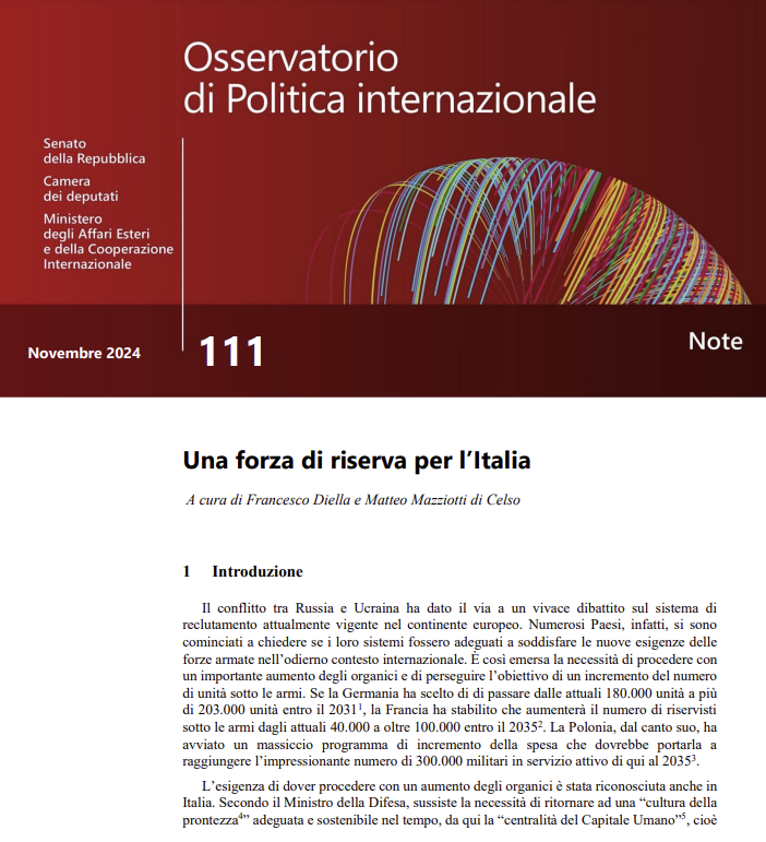 mazziottidicels's tweet photo. Pubblicata la Nota realizzata col Gen Diella e curata da https://t.co/MeY17TjAg7 per l'Osservatorio di Politica Internazionale del Parlamento. Un'analisi dell'attuale sistema di mobilitazione delle nostre FFAA e una proposta di riforma della riserva
https://t.co/mennnrZ9Ba https://t.co/TAkNuZUaDO