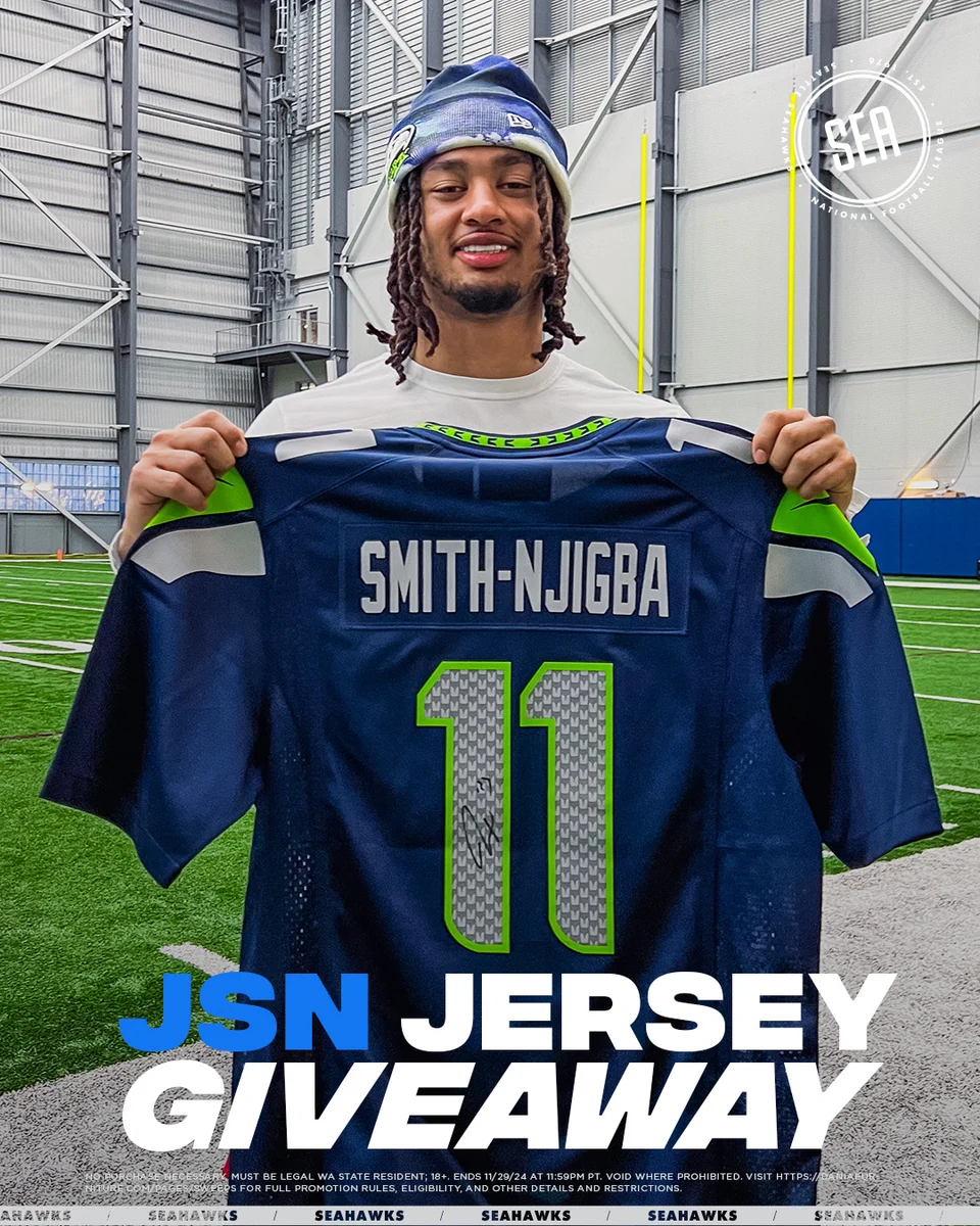 Blue Friday Giveaway of a Jaxon Smith-Njigba signed jersey.