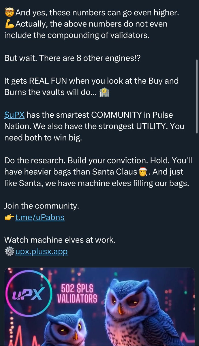❤️💛💚💙

$upX update from PulseChain:

Grinding higher, big updates.

They have validators now and buy and burn $220 worth of upX.

When PLS rises 10x, this could be 60x higher.

upX/PLS chart will ping the top of the sky!