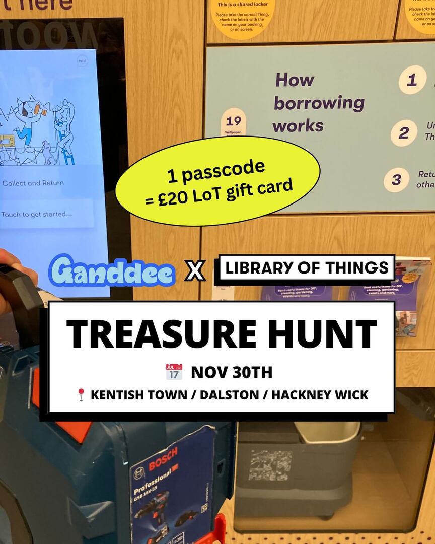 🚨Last chance to win 3 x £20 gift cards!!

Tomorrow we’re partnering up with <a href="/library/">library 1, 2, 3...</a>.of.things to give you a chance to win 3 x £20 library of things vouchers!

Find the passcodes we’re hiding near the Kentish Town, Dalston and Hackney Wick library, ping… instagr.am/p/DC9v6WrIg7f/