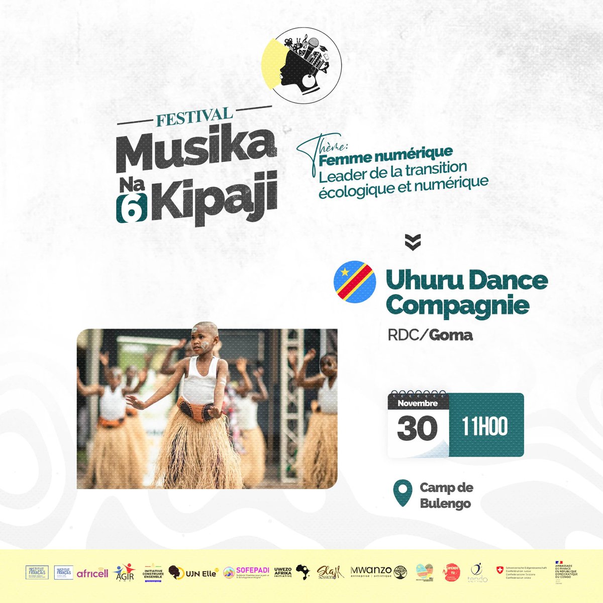 Uhuruknowledge's tweet photo. Ce samedi 30 novembre dans le camp des déplacés de Bulengo s'ouvrent les activités culturelles du Festival @MusikaNaKipaji.
Les bénévoles de Uhuru danse compagny se produiront également sur scène.
Venez découvrir le talent de nos jeunes artistes !
#UhuruCentres #Danse #mnk6 https://t.co/u8l7n3ff8c