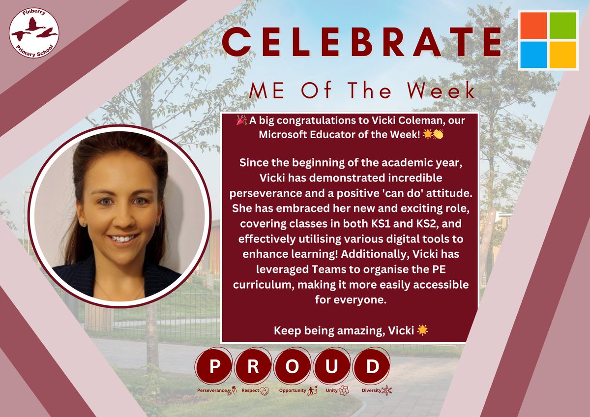 Finberry Primary School (@finberryprimary) on Twitter photo π Big congratulations to Vicki, our Microsoft Educator of the Week! ππ
Utilising <a href="/MicrosoftTeams/">Microsoft Teams</a> to enhance learning and streamline the PE curriculum, making it accessible for all. Keep being amazing!ππ» #MicrosoftEDU #EdTech #Inspiration <a href="/MSEducationUK/">Microsoft Education UK</a> <a href="/MicrosoftEDU/">Microsoft Education</a> π Big congratulations to Vicki, our Microsoft Educator of the Week! ππ
Utilising <a href="/MicrosoftTeams/">Microsoft Teams</a> to enhance learning and streamline the PE curriculum, making it accessible for all. Keep being amazing!ππ» #MicrosoftEDU #EdTech #Inspiration <a href="/MSEducationUK/">Microsoft Education UK</a> <a href="/MicrosoftEDU/">Microsoft Education</a>