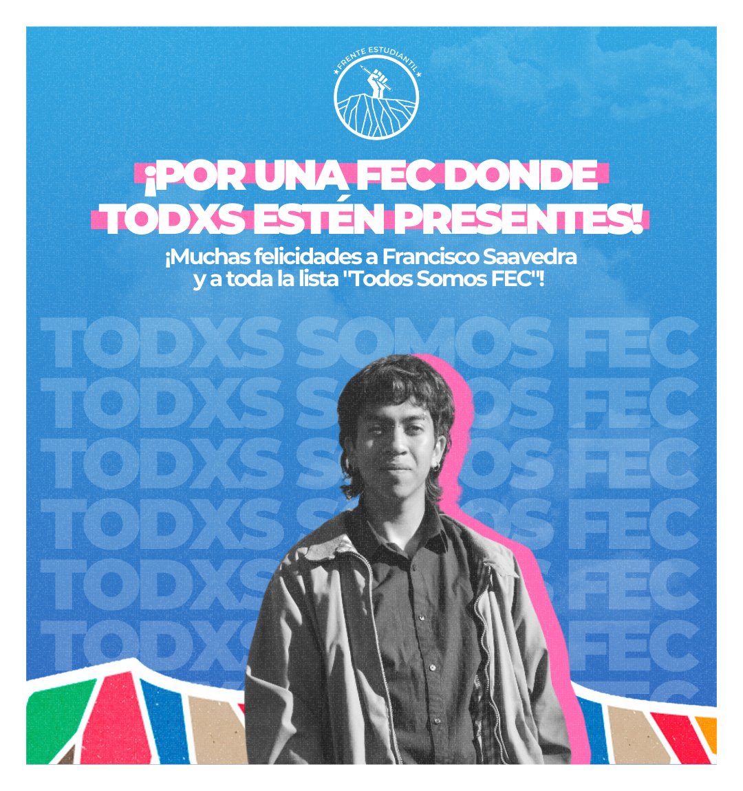¡Estamos muy emocionados de felicitar a Francisco Saavedra y a toda la lista "Todos Somos FEC", quienes hoy han sido electos para ser la nueva FEC! 🎉 ¡Les deseamos mucha suerte en su gestión y estamos seguros de que harán un gran trabajo. ¡Vamos por más! 💪✨