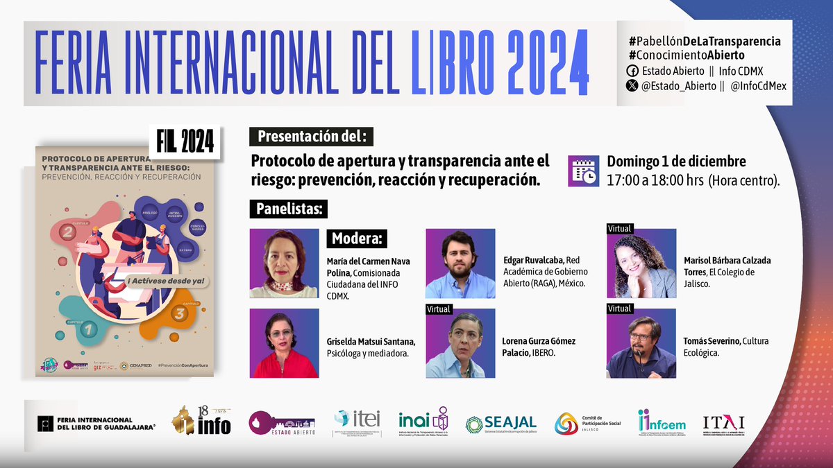 La información salva vidas y  nos regenera en situaciones de riesgos. Por ello presentaremos Protocolo de Apertura y Transparencia Ante Riesgos en #FILGuadalajara

Estaré con Marisol Calzada, Griselda Matsui <a href="/tomastuits/">Tomás Severino</a> <a href="/lorenagurza/">Lorena Gurza</a> <a href="/EDGAR_RUVALCABA/">Edgar Ruvalcaba</a> en #PabellónDeLaTransparencia