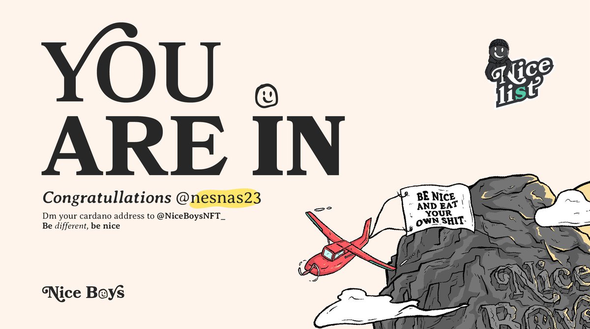 nesnas23's tweet photo. "Iโm officially on the #NiceList200! ๐ Huge thanks to @NiceBoysNFT_ for this opportunity. If you want early access to mint one of their NFTs, join the community and interact with them to secure your spot on the Nice List too. Donโt miss out! ๐ฅ #Cardano #NFTCommunity #NiceBoys https://t.co/2fwXvpxJJs