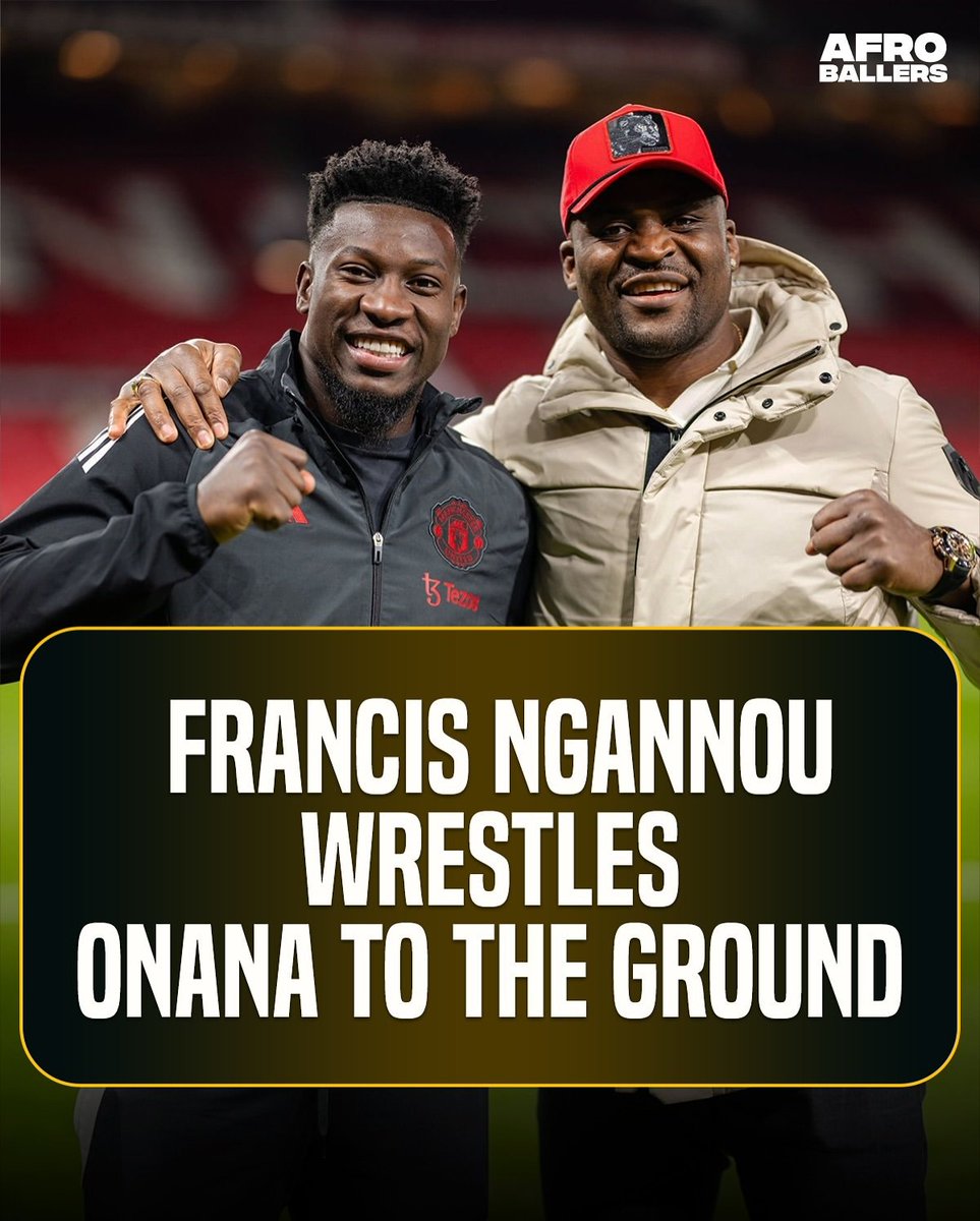 afroballers's tweet photo. Why Francis wrestled him to the ground like that? 😂

#AfroBallers @AndreyOnana @francis_ngannou https://t.co/wrUO320LR8