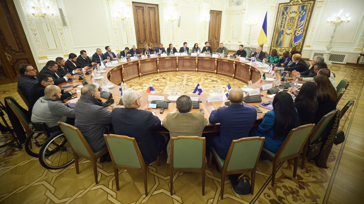 ZelenskyyUa's tweet photo. During the meeting with parliamentarians and diplomats from Latin American countries, I emphasized the need for our state borders to be respected—unconditionally.

We want this to be the rule not only for Ukraine but for all nations worldwide. We want every nation to be free to choose its own future, free from coercion—whether through war, political pressure, or economic manipulation by another country.

We want no one in the world to be able to carry out deportations or steal the children of another nation, as Russia is doing to Ukrainians. To address this and resolve everything else caused by this war against Ukraine, we need the support of Latin American countries and the united support of the world.