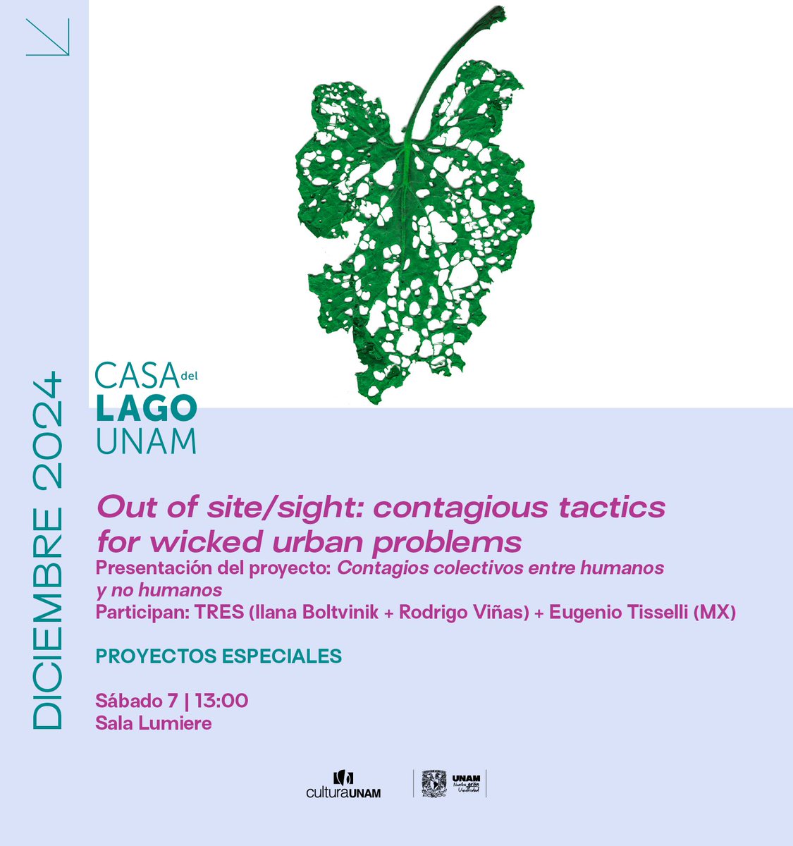 3 ciudades, 3 aliados (no) humanos y tres puntos de entrada para los perversos problemas urbanos. 

TRES (Ilana boltvinik + Rodrigo viñas) + Eugenio Tisselli (MX) nos compartirán el proyecto Contagios colectivos entre humanos y no humanos. 
👉 bit.ly/41t62jh