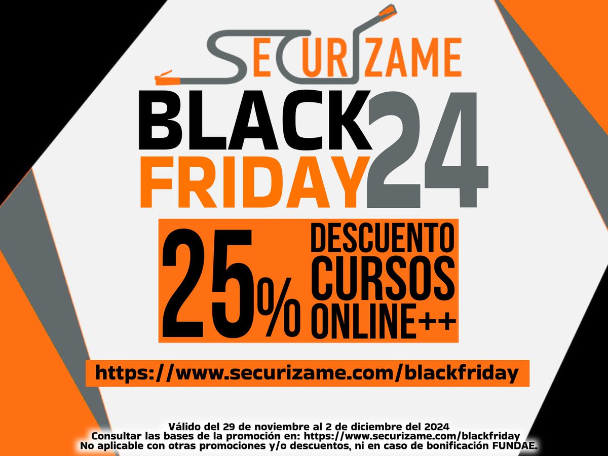 Securizame's tweet photo. ¿A qué esperas? Aprovecha el #BlackFriday: 25% menos en TODOS los cursos online++:  respuesta ante incidentes, análisis forense, hacking ético, DFIR… ¡Todo a un precio imbatible! 🔐¡Dale una vuelta a tu vida profesional!  https://t.co/wfwgyakg4v #CiberSeguridad #Noticia #Cursos https://t.co/bFz8bXYEFK